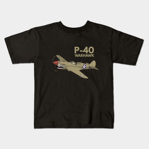 WW2 P-40 Warhawk Airplane Kids T-Shirt by NorseTech
